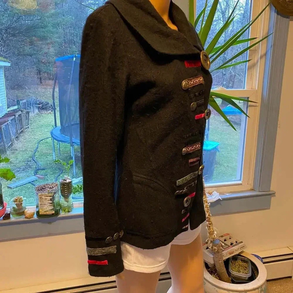 VTG Boho Art To Wear Y2K Luciano Dante Wool Black Jacket Women Size S Pocket - Picture 7 of 7